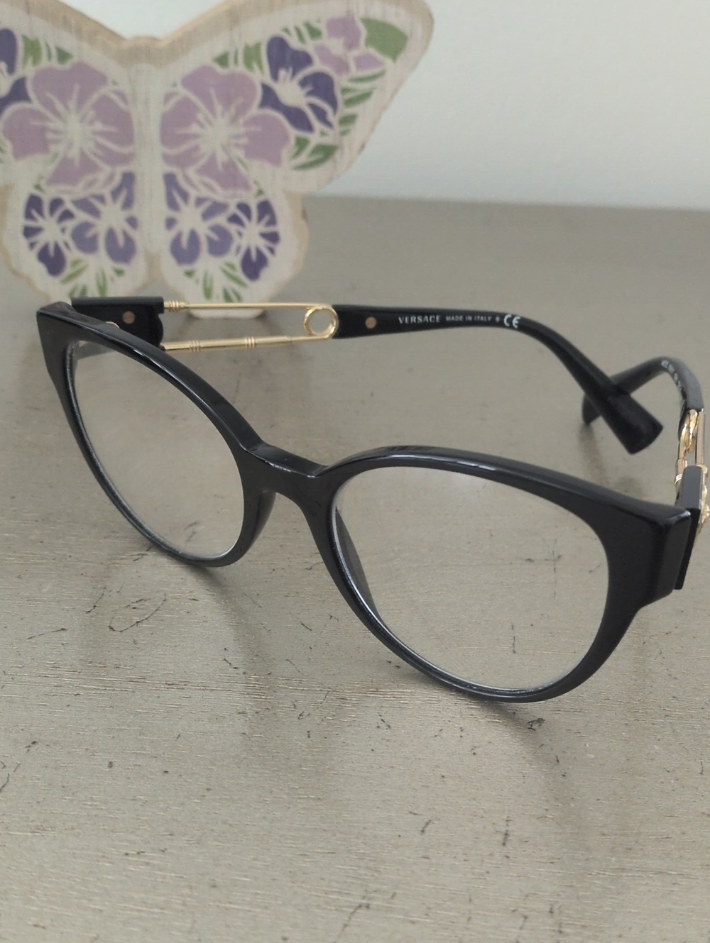 Versace Black Cat-Eye Glasses with Gold Temples